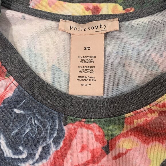 Philosophy Tunic Scoop Neck Grey-pink Floral Print Knit Asymmetric Hem Sz S - Picture 4 of 7